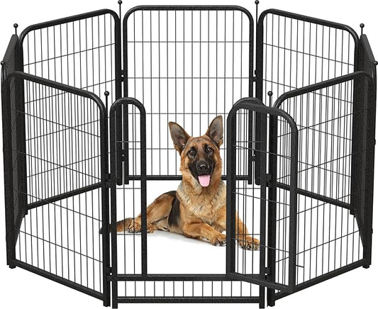 Metal Dog Playpen, 40 Inch Height 8 Panels, Ideal Dog Fence for Large/Medium/Small Dogs Indoor & Outdoor Bliss, Perfect Dog Pen for Camping, Yard, and RV | Black-Silver