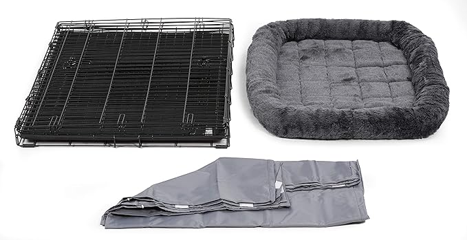 MidWest Homes for Pets Double Door Dog Crate Kit Includes One Two-Door Crate, Matching Gray Bed & Gray Crate Cover, 42-Inch Kit Ideal for Large Dog Breeds