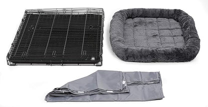 MidWest Homes for Pets Double Door Dog Crate Kit Includes One Two-Door Crate, Matching Gray Bed & Gray Crate Cover, 42-Inch Kit Ideal for Large Dog Breeds