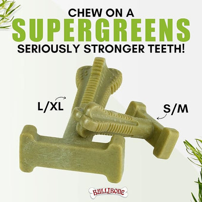 Bullibone SuperBrush: Dog Teeth Cleaning Brushing Toothbrush Stick - Long Lasting Nylon Super Greens Chew Toy for Oral Care and Dental Health