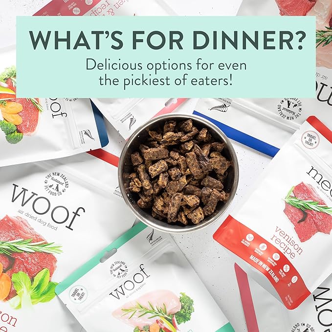 Woof - Air Dried Dog Food, Dog Food Toppers for Dry Food, High Protein, Natural Dog Food, Limited Ingredient Recipe Dry Dog Food, Chicken, 3.5 oz
