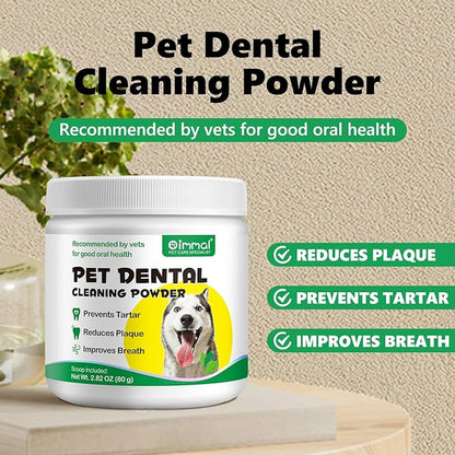 Dog Teeth Powder for Dog Teeth Cleaning, Dog Breath Freshener, Dog Plaque and Tartar Remover with Green Tea and Probiotics, Cat & Dog Dental Care Toothpaste Powder - 80g