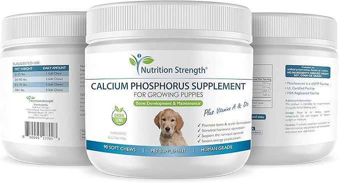 Calcium Phosphorus for Dogs Supplement, Provide Calcium for Puppies, Promote Healthy Dog Bones and Puppy Growth Rate, Dog Bone Supplement, 90 Soft Chews