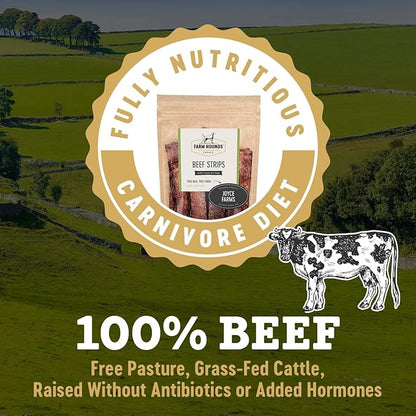 Farm Hounds Premium Natural Beef Treats for Dogs, 100% Made from Humanely-Raised Beefs, No Fillers Added, Nutrient-Rich Jerky Training Treats, Healthy Delicious Dog Strips, Made in USA, 2-Pack