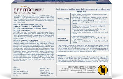 Effitix Plus Topical Solution for Dogs - Flea and Tick for Medium Dogs (23-44.9lbs), 3 Doses, Waterproof Topical Prevention (by Virbac)