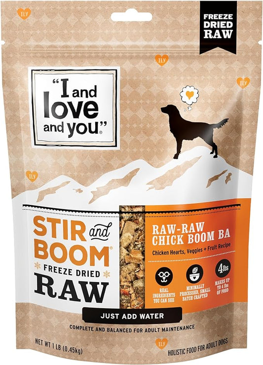 I AND LOVE AND YOU Stir and Boom Dehydrated Freeze Dried Raw Dog Food - Chicken - Grain Free, Real Meat, No Fillers, 1lb Bag