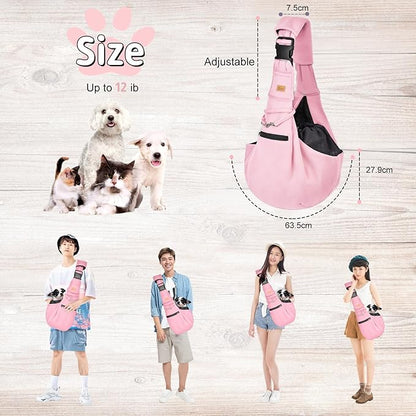 CUBY Dog and Cat Sling Carrier - Hands Free Reversible Pet Papoose Bag - Soft Pouch and Tote Design - Suitable for Puppy, Small Dogs Cats Outdoor (Pink Senior, Adjust strap 2.0)