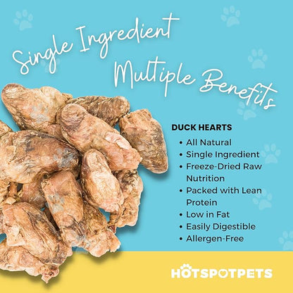 hotspot pets Freeze Dried Duck Heart Treats for Cats & Dogs - 1LB BIG BAG - Single Ingredient All Natural Grain-Free Duck Hearts - Perfect for Training, Topper or Snack - Made in USA