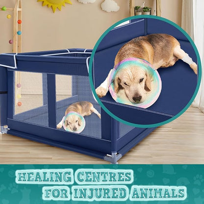 42x42x25.6 Inches Puppy Playpen with Gate, Dog Playpen for Puppies or Small Dogs, Dog Fence Pet Playpen for Indoor & Outdoor, Sturdy Safety Dog Pen with Thickened Fabric, High-Strength Nylon Wire Mesh