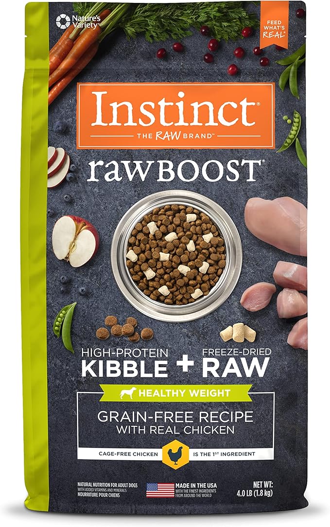 Instinct Raw Boost Healthy Weight Grain Free Recipe with Real Chicken Natural Dry Dog Food, 4 lb. Bag
