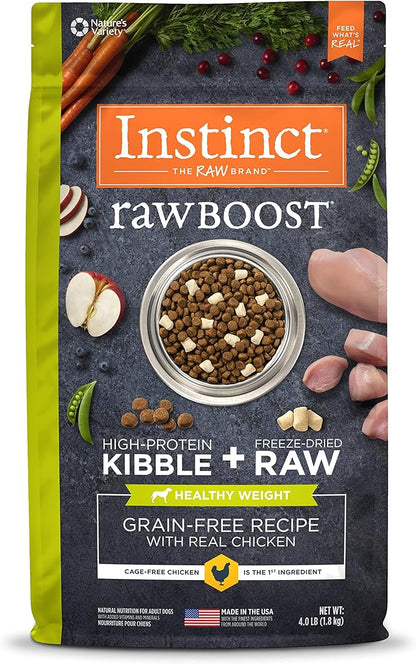 Instinct Raw Boost Healthy Weight Grain Free Recipe with Real Chicken Natural Dry Dog Food, 4 lb. Bag