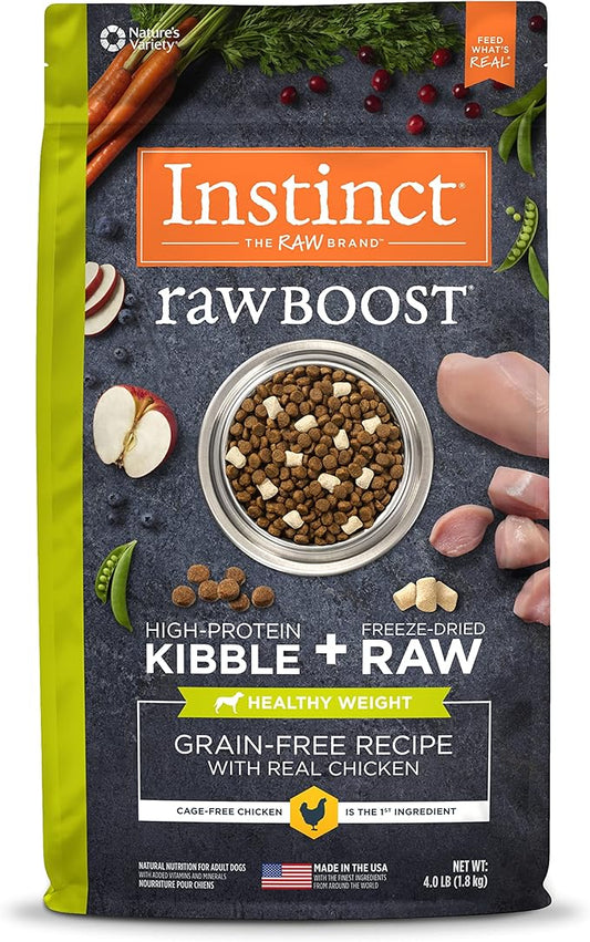Instinct Raw Boost Healthy Weight Grain Free Recipe with Real Chicken Natural Dry Dog Food, 4 lb. Bag
