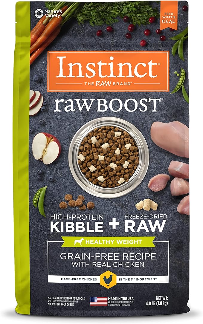 Instinct Raw Boost Healthy Weight Grain Free Recipe with Real Chicken Natural Dry Dog Food, 4 lb. Bag