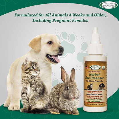 Herbal Ear Cleanser for Dogs, Organic Dog Ear Cleaner Solution, Gentle Ear Wash for Dogs, Ear Wax Removal, Dog Ear Infection Treatment, Natural Pet Ear Care, Puppy Ear Cleaner, 2oz
