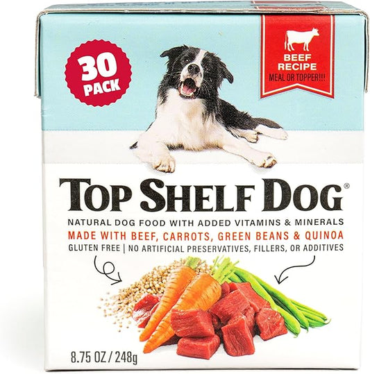 Fresh Dog Food, All Natural Complete Meal or Kibble Topper, Shelf Stable Premade Wet Recipe with Added Vitamins & Minerals for Picky Eaters Puppies Seniors (Beef, 30 x 8.75oz Cartons)