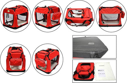 Go Pet Club 32" Soft Collapsible Dog Crate for Dogs, Portable Pet Carrier, Thick Padded Pet Travel Crate for Indoor & Outdoor, Soft Sided Pet Foldable Kennel Cage with Durable Mesh Windows, Red