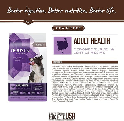 Holistic Select Natural Grain Free Dry Dog Food, Deboned Turkey & Lentils Recipe, 24-Pound Bag