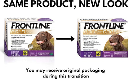 Frontline Gold Flea & Tick Treatment for Large Dogs Up to 45 to 88 lbs., Pack of 6