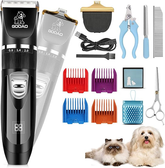 Dog Clippers Grooming Kit and Paw Trimmer,Cordless,Low Noise, Electric Quiet,Rechargeable, Pet Hair Clippers for Thick Coats,Dog Trimmer Grooming, Shaver for Small and Large Dogs Cats,Black