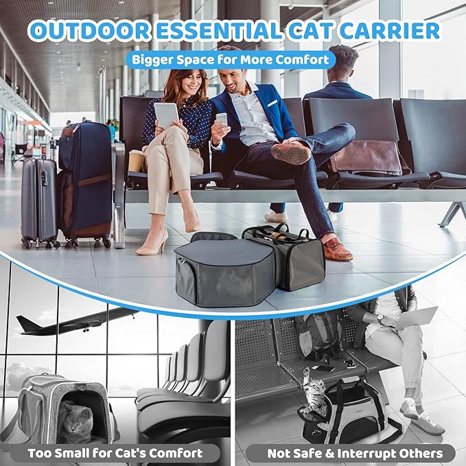 Cat Carrier, Detachable Pet Carrier Airline Approved, 18"x13.4"x11.8" Large Expandable Space 3 in 1 Soft Sided Small Dog Travel Bag, Rabbit Cat Kennel, Pet Mobile Tent Outdoors Indoors (Grey)