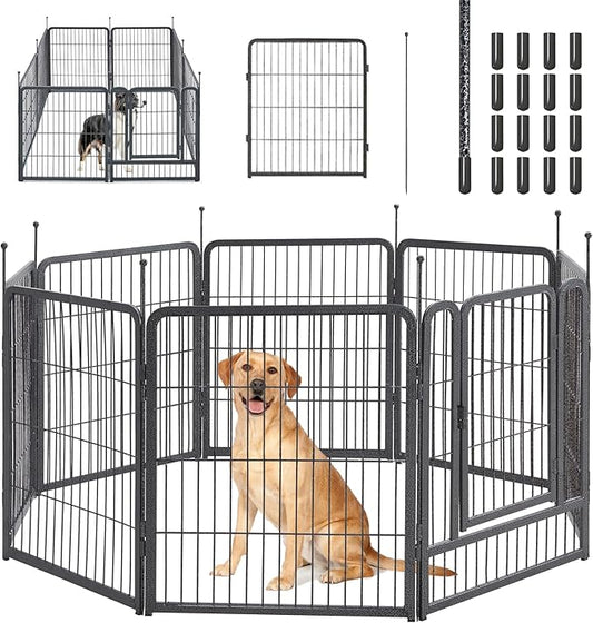 mestyl Dog Playpen, 32" Height 8 Panels Outdoor Pet Play Pen, Big Dog Exercise Play Pen for large/Medium/Small Dogs, Foldable Puppy Pen for Indoor, Camping, RV, Anti-Rust Paint Finish, Quick Install