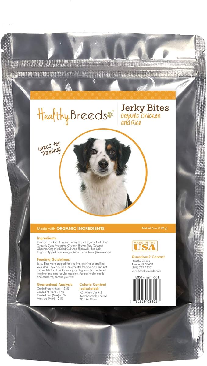Healthy Breeds Miniature American Shepherd Jerky Bites Chicken & Rice Recipe Dog Treats 5 oz