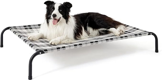 Bedsure Elevated Raised Cooling Cots Bed for Large Dogs, Portable Indoor & Outdoor Pet Hammock with Skid-Resistant Feet, Frame with Breathable Mesh, Checkered White, 49 inches