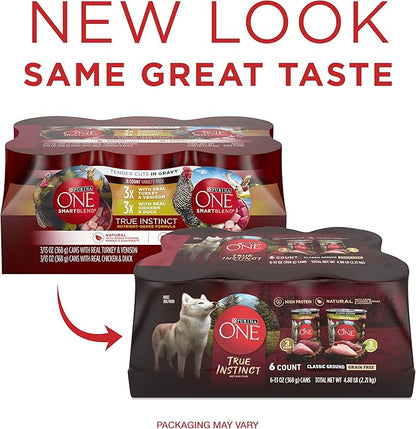 Purina ONE True Instinct Tender Cuts in Gravy with Real Turkey and Venison, and with Real Chicken and Duck High Protein Wet Dog Food Variety Pack - 13 Ounce (Pack of 6)