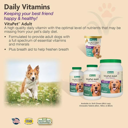 NaturVet VitaPet Adult Daily Vitamins Plus Breath Aid for Adult Dogs, 60 ct Soft Chews, Made in The USA with Globally Source Ingredients