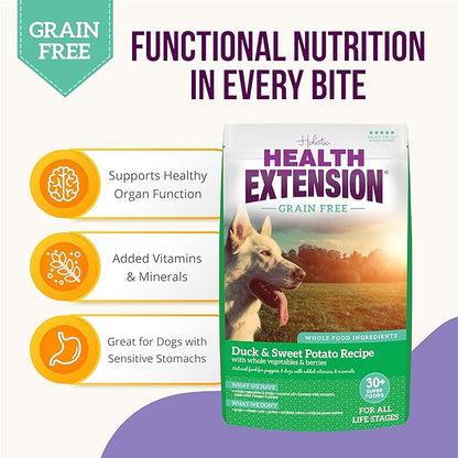 Health Extension Dry Dog Food, Natural Food with added Vitamins & Minerals, Suitable for All Puppies, Duck & Sweet Potato Recipe with Whole Vegetable & Berries (23.5 Pound)