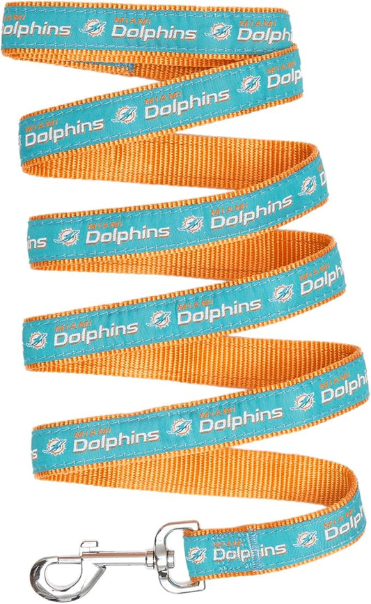 NFL PET Leash, Large, Miami Dolphins Dog Leash, Football Team Leash for Dogs & Cats. A Shiny & Colorful Dog & Cat Leash with Embroidered Team Name/Logo Licensed by the NFL