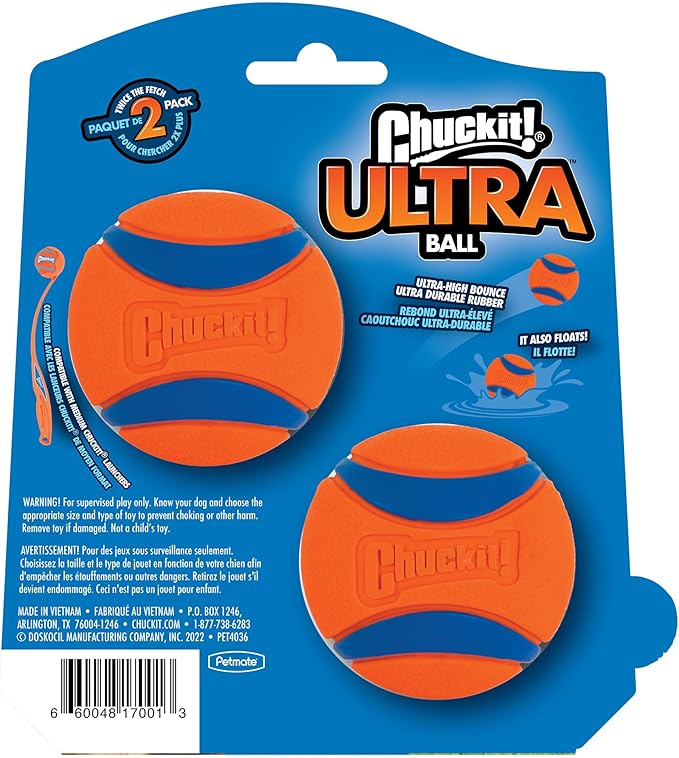 Chuckit Ultra Ball Dog Toy, Medium (2.5 Inch Diameter) Pack of 4, for Breeds 20-60 lbs