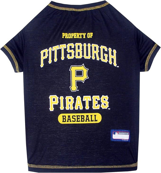MLB Pittsburgh Pirates Dog T-Shirt, Medium. - Licensed Shirt for Pets Team Colored with Team Logos. - Premium Stretchable Materials for The Comfort of Your Dog & cat.