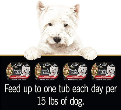 CESAR SIMPLY CRAFTED Adult Soft Wet Dog Food Meal Topper Beef, Chicken, Purple Potatoes, Green Beans & Red Rice, 1.3 oz. Tubs, (Pack of 10)