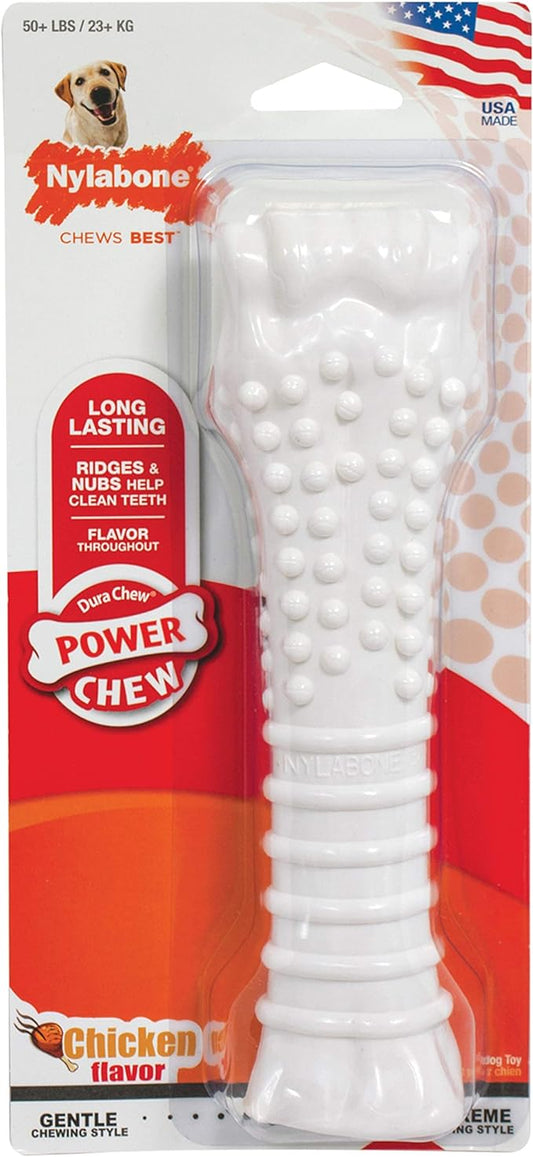 Nylabone Power Chew Textured Femur Bone Chew Toy for Dog, Indestructible Dog Toys for Aggressive Chewers Large Breed, Chicken Flavor, X-Large/Souper (1 Count)