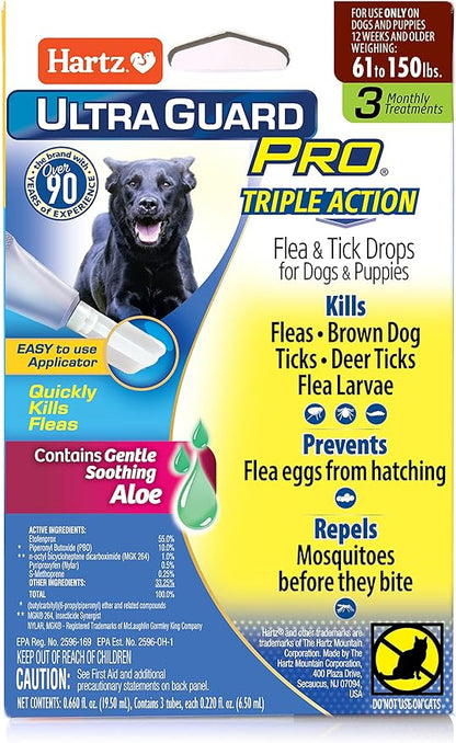 Hartz UltraGuard Pro Flea & Tick Topical Dogs & Puppies Treatment & Prevention, 3 Months, 61 - 150 lbs