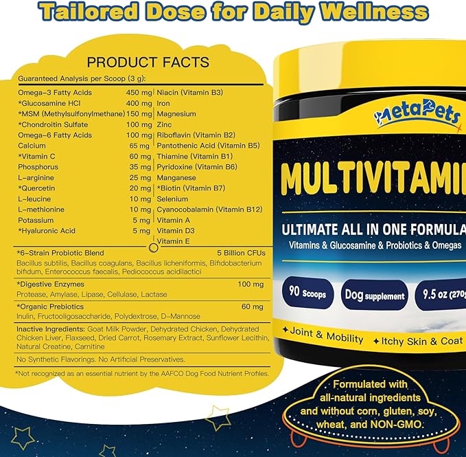 Dog Vitamins Powder, Dog Multivitamin with Probiotics, Glucosamine, Omega 3, Support Gut, Joint & Mobility, Itchy Skin & Coat, Minerals and Antioxidant for Immune Health, 84 Servings