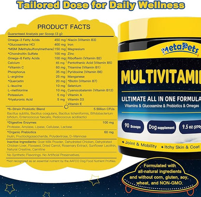 Dog Vitamins Powder, Dog Multivitamin with Probiotics, Glucosamine, Omega 3, Support Gut, Joint & Mobility, Itchy Skin & Coat, Minerals and Antioxidant for Immune Health, 84 Servings