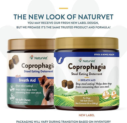 NaturVet – Coprophagia Stool Eating Deterrent – Deters Dogs from Consuming Stool – No Poop Eating for Dogs - Enhanced with Breath Aid Freshener, Enzymes & Probiotics – 130 Soft Chews