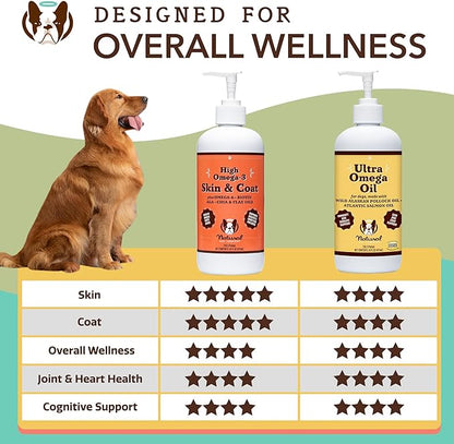 Natural Dog Ultra Omega 3 Fish Oil for Dogs 16oz, Dog Fish Oil Supplement for Shedding, Itch Relief, Supports Dry Skin, Joints, Omega 6 & 9 Fish Oil Dogs, Flax, Pollock, Salmon Oil for Dogs