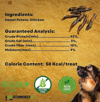 Premium Chicken Wrapped Sweet Potato Jerky Treats - 10 Count | Made with Real Chicken and Sweet Potato, Easily Digestible, Long Lasting | Size 90 grams