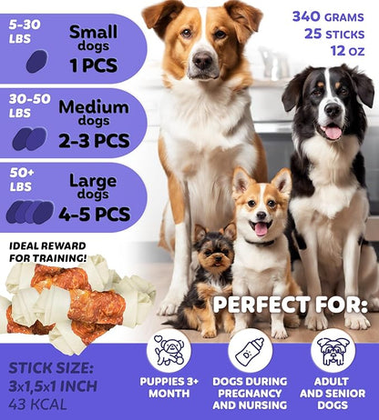 Chicken Wrapped Knotted Rawhide Bones Dog Treats - Dog Dental Health Support, Long-Lasting, Grain Free Canine Treats - Low-Calorie & High-Protein Real Chicken Dog Chews, 12 oz