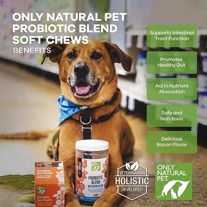 Only Natural Pet Probiotic Dog and Cat Supplement - Digestive & Gut Health Enzyme Formula, Puppy & Canine Digestive Chews, Best for Stomach Relief & Gas Aid - Soft Chews, 120 Count.