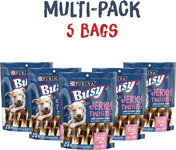 Purina Busy Bone Jerky Twists Grain Free Small/Med Breed Beefhide and Chicken Dog Jerky Treats - (Pack of 5) 20 ct. Pouches