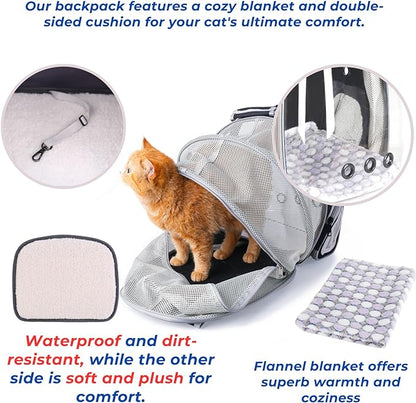 Lollimeow Bubble Expandable Cat Backpack Pet Travel Carrier for Cats and Dogs (Black-Expandable)