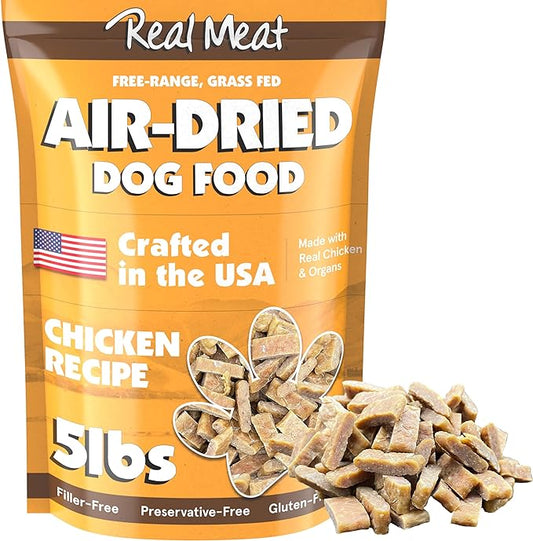 Real Meat Air Dried Dog Food w/Real USA Chicken - 5lb Bag of Grain-Free Real Meat Dog Food Sourced from Free-Range, Cage-Free Chicken - Digestible, All Natural, High Protein Chicken