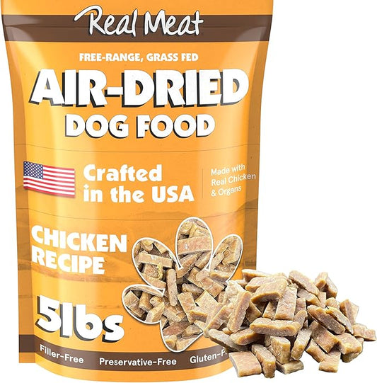 Real Meat Air Dried Dog Food w/Real USA Chicken - 5lb Bag of Grain-Free Real Meat Dog Food Sourced from Free-Range, Cage-Free Chicken - Digestible, All Natural, High Protein Chicken