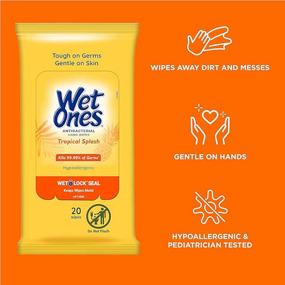 Wet Ones Mixed 13 Piece Bundle of Human & Pet Wet Wipes, Tropical Splash Scent| 10 Pk Antibacterial Wipes, 20 Ct Plus 3 Cannisters for Pets Deodorizing Multi-Purpose Dog Wipes 50ct