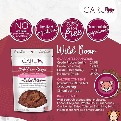 Caru - Soft n’ Tasty Baked Bites - Wild Boar Bites Dog Treats - Flavorful Training Treats - 3.75 oz bags - Pack of 3
