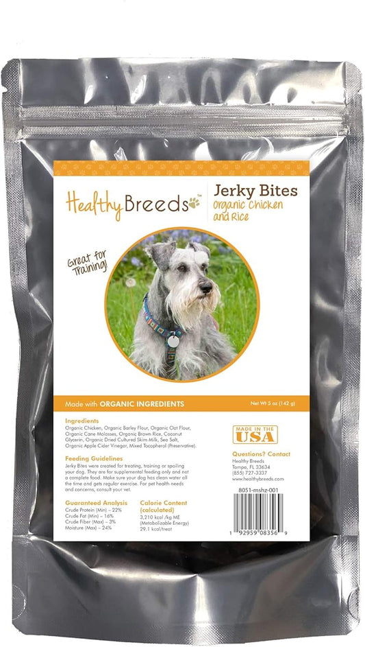 Healthy Breeds Miniature Schnauzer Jerky Bites Chicken & Rice Recipe Dog Treats 5 oz